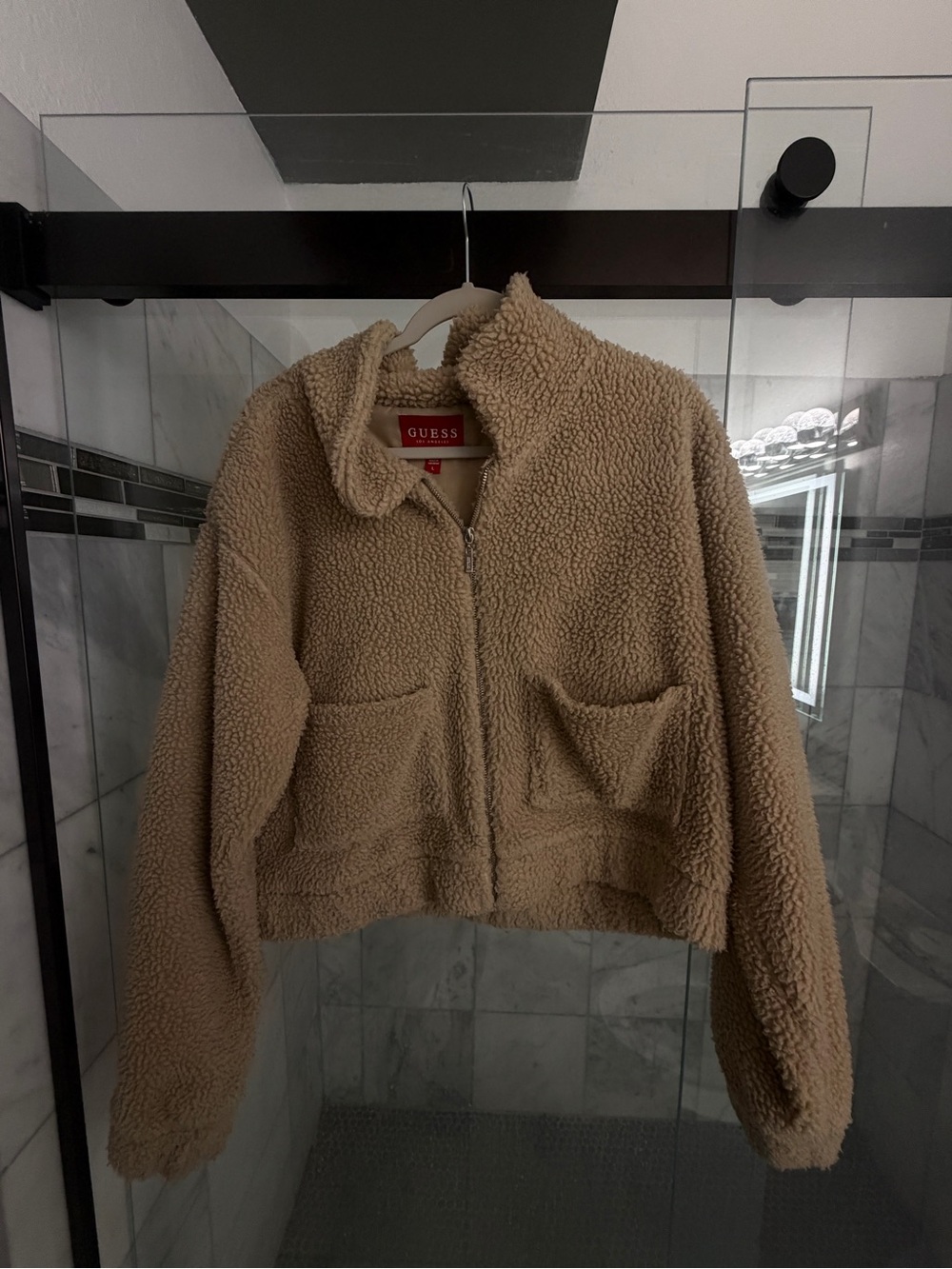 GUESS Beige Teddy Sherpa Zip Jacket